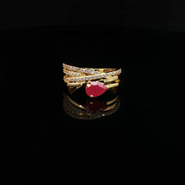 22K Gold, Pear-Shaped Semi Precious Ruby Elegance