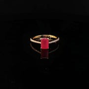 22K Yellow Gold Ring with Semi Precious Emerald-Cut Ruby
