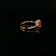 22K Yellow Gold Ring with Semi Precious Emerald-Cut Ruby