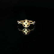 22K Yellow Gold CZ Ring with Round Cut Diamonds and Floral Motif