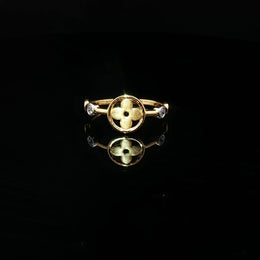22K Yellow Gold CZ Ring with Round Cut Diamonds and Floral Motif