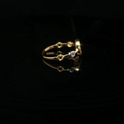 22K Yellow Gold CZ Ring with Round Cut Diamonds and Floral Motif