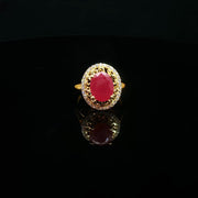 22K Yellow Gold Cocktail Ring with Oval Semi-Precious Ruby and Cubic Zirconia Accents