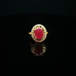 22K Yellow Gold Cocktail Ring with Oval Semi-Precious Ruby and Cubic Zirconia Accents