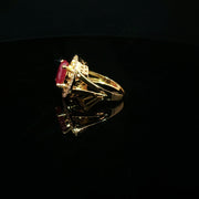 22K Yellow Gold Cocktail Ring with Oval Semi-Precious Ruby and Cubic Zirconia Accents