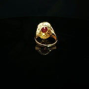 22K Yellow Gold Cocktail Ring with Oval Semi-Precious Ruby and Cubic Zirconia Accents