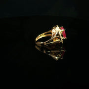 22K Yellow Gold Cocktail Ring with Oval Semi-Precious Ruby and Cubic Zirconia Accents
