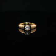 22K Yellow Gold Solitaire Ring with Round Brilliant Cubic Zirconia and High-Polish Finish
