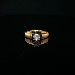 22K Yellow Gold Solitaire Ring with Round Brilliant Cubic Zirconia and High-Polish Finish