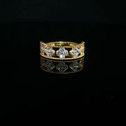 22K Yellow Gold Clover 5 Motif Band Ring with Round Cubic Zirconia