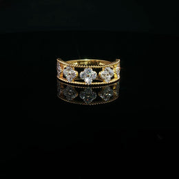 22K Yellow Gold Clover 5 Motif Band Ring with Round Cubic Zirconia