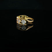 22K Yellow Gold Clover 5 Motif Band Ring with Round Cubic Zirconia
