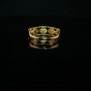 22K Yellow Gold Clover 5 Motif Band Ring with Round Cubic Zirconia