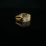 22K Yellow Gold Clover 5 Motif Band Ring with Round Cubic Zirconia