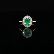 22K Yellow Gold Oval Emerald Ring with CZ Accents