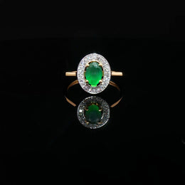 22K Yellow Gold Oval Emerald Ring with CZ Accents