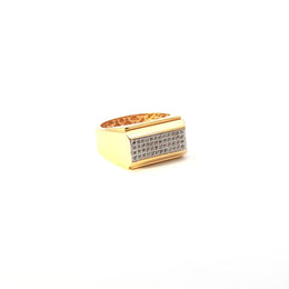 Yellow Gold Signet Ring with Square Cut Round Diamonds