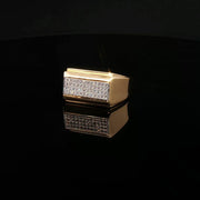 Yellow Gold Signet Ring with Square Cut Round Diamonds