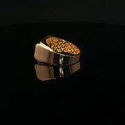 Yellow Gold Signet Ring with Square Cut Round Diamonds