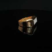 Yellow Gold Signet Ring with Square Cut Round Diamonds