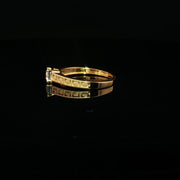 22K Yellow Gold Solitaire Ring with Round Brilliant Cubic Zirconia, Engraved Band