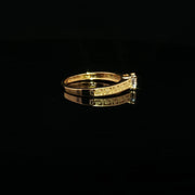 22K Yellow Gold Solitaire Ring with Round Brilliant Cubic Zirconia, Engraved Band