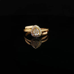 22K Yellow Gold Multi-Stone Ring with Pear-Shaped Cubic Zirconia and Satin-Polished Finish