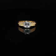 22K Yellow Gold Multi-Stone Ring with Emerald-Cut Cubic Zirconia