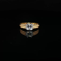 22K Yellow Gold Multi-Stone Ring with Emerald-Cut Cubic Zirconia