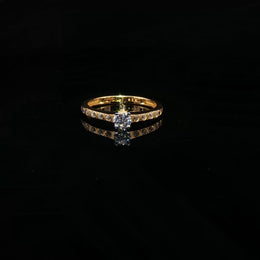 22K Yellow Gold Solitaire Ring with Round Brilliant Cubic Zirconia