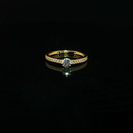 22K Yellow Gold Solitaire Ring with Sparkling Round CZ and Vintage Millgrain Sides
