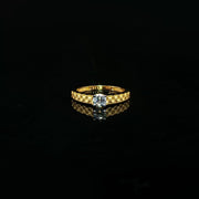 22K Yellow Gold Textured Solitaire Ring with Brilliant-Cut Cubic Zirconia