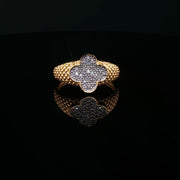 22K Gold Clover Ring with Sparkling CZ