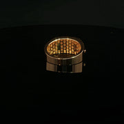 Yellow Gold Signet Ring with round cut American Diamond