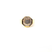 Yellow Gold Ring with Round Cut and tapered baguette American Diamonds