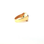 Yellow Gold Ring with Round Cut and tapered baguette American Diamonds