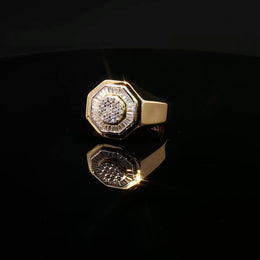 Yellow Gold Ring with Round Cut and tapered baguette American Diamonds
