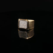 Yellow Gold Multistone Ring with Round Cut American Diamonds & Enamel.