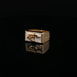 Yellow Gold Multistone Ring with American Diamonds Featuring Lord Ram