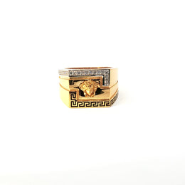 Yellow Gold Multistone Ring with American Diamonds Featuring Medusa Head Design