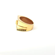 Yellow Gold Multistone Ring with American Diamonds Featuring Medusa Head Design