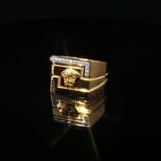 Yellow Gold Multistone Ring with American Diamonds Featuring Medusa Head Design