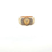 Yellow Gold Multistone Ring with American Diamonds Featuring Lion Head Design