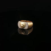 Yellow Gold Multistone Ring with American Diamonds Featuring Lion Head Design