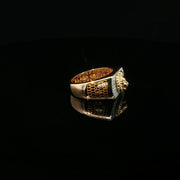 Yellow Gold Multistone Ring with American Diamonds Featuring Lion Head Design