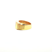 Yellow Gold Multistone Ring with Round Cut American Diamonds and Intricate Side Carvings