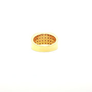 Yellow Gold Multistone Ring with Round Cut American Diamonds and Intricate Side Carvings