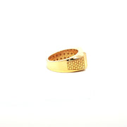 Yellow Gold Multistone Ring with Round Cut American Diamonds and Intricate Side Carvings
