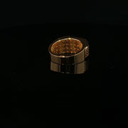 Yellow Gold Multistone Ring with Round Cut American Diamonds and Intricate Side Carvings