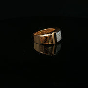 Yellow Gold Multistone Ring with Round Cut American Diamonds and Intricate Side Carvings